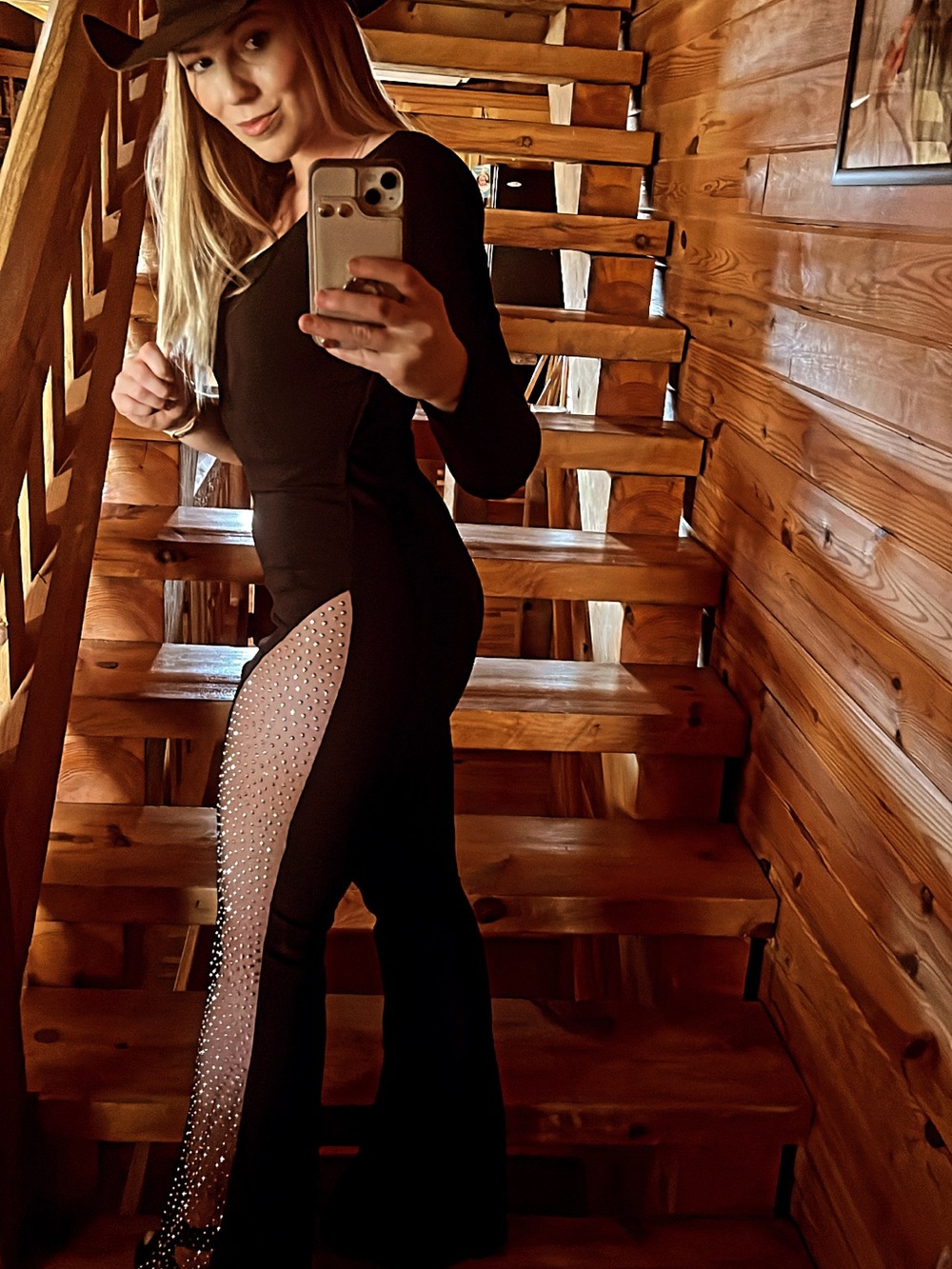 Black Rhinestone-Embellished Flare Jumpsuit